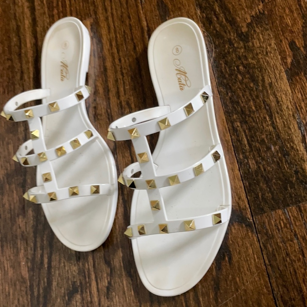 White and gold studded sandals
